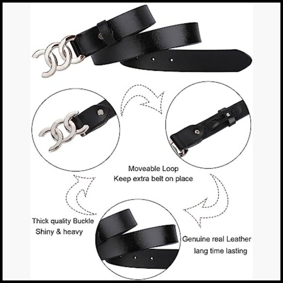 Real Leather Belt with Gold/Silver Buckle for Dress Pants Jeans